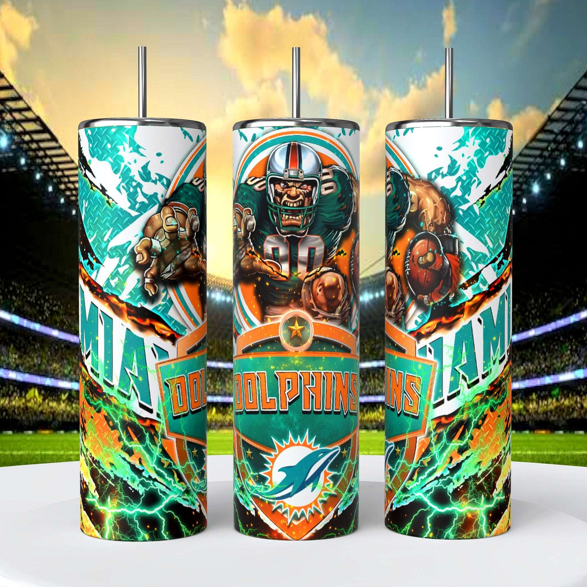 Miami Dolphins 20oz Skinny Tumbler With Lid and Straw