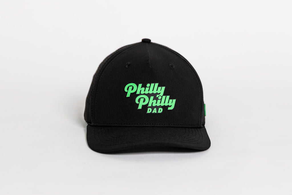 Philly Philly Dad Performance Hat - Black w/ Kelly Green Letters